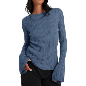 imageCicy Bell Womens Bell Long Sleeve Tops Going Out Knitted Fall Pullover Lightweight Sweater ShirtsBlue