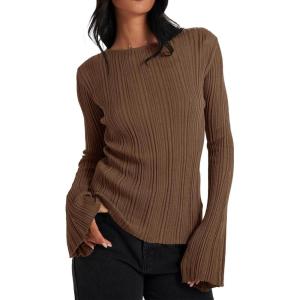 imageCicy Bell Womens Bell Long Sleeve Tops Going Out Knitted Fall Pullover Lightweight Sweater ShirtsCoffee