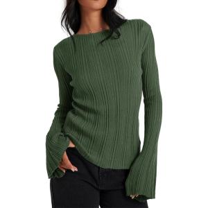 imageCicy Bell Womens Bell Long Sleeve Tops Going Out Knitted Fall Pullover Lightweight Sweater ShirtsGreen