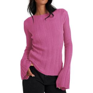 imageCicy Bell Womens Bell Long Sleeve Tops Going Out Knitted Fall Pullover Lightweight Sweater ShirtsPink