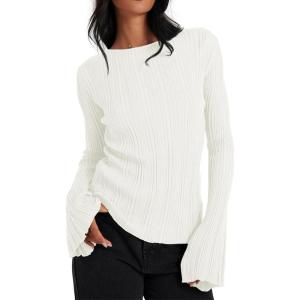 imageCicy Bell Womens Bell Long Sleeve Tops Going Out Knitted Fall Pullover Lightweight Sweater ShirtsWhite