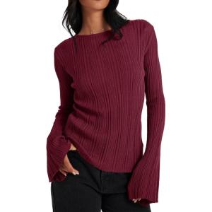 imageCicy Bell Womens Bell Long Sleeve Tops Going Out Knitted Fall Pullover Lightweight Sweater ShirtsWine Red