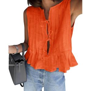 imageCicy Bell Womens Bow Front Tie Tank Tops Pleated Babydoll Top Sleeveless Cute Coquette Shirt Summer OutfitsOrange