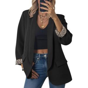 imageCicy Bell Womens Business Casual Blazer Shawl Collar Work Long Sleeve Leopard Open Front Oversized Suit JacketBlack