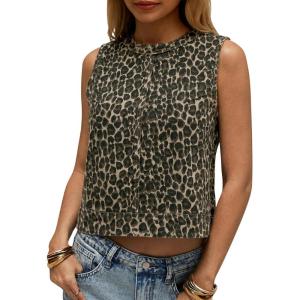 imageCicy Bell Womens Denim Tank Tops Crew Neck Summer Casual Sleeveless Shirts Cropped Loose Fit Jean VestsLeopard Print