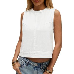 imageCicy Bell Womens Denim Tank Tops Crew Neck Summer Casual Sleeveless Shirts Cropped Loose Fit Jean VestsWhite