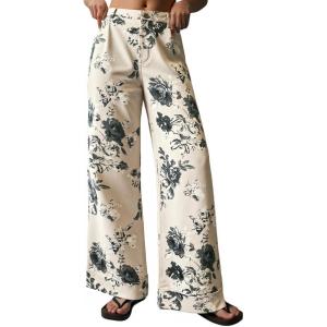 imageCicy Bell Womens Floral Baggy Wide Leg Jeans Casual High Waisted Boyfriend Vintage Boho Denim Pants with Pockets