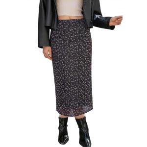 imageCicy Bell Womens Floral Boho Mesh Midi Skirt Elastic High Waisted Flowy Summer Casual Vintage Long SkirtsBlack