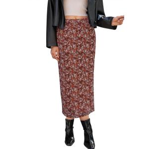 imageCicy Bell Womens Floral Boho Mesh Midi Skirt Elastic High Waisted Flowy Summer Casual Vintage Long SkirtsCoffee