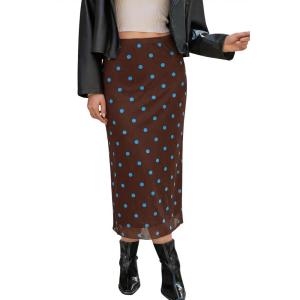 imageCicy Bell Womens Floral Boho Mesh Midi Skirt Elastic High Waisted Flowy Summer Casual Vintage Long SkirtsDark Brown