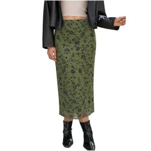 imageCicy Bell Womens Floral Boho Mesh Midi Skirt Elastic High Waisted Flowy Summer Casual Vintage Long SkirtsGreen