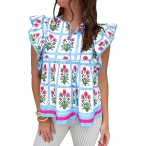 imageCicy Bell Womens Floral Peplum Babydoll Tops Ruffle Cap Sleeve V Neck Blouses Summer Casual Boho Flowy ShirtsPink