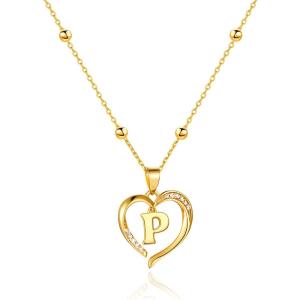 imageCicy Bell Womens Heart Initial Necklace for Women 18k Gold Plated Shell Personalized Letter Pendant Necklace 177 with 2 ExtenderStyle 2PGold