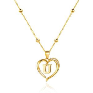 imageCicy Bell Womens Heart Initial Necklace for Women 18k Gold Plated Shell Personalized Letter Pendant Necklace 177 with 2 ExtenderStyle 2UGold