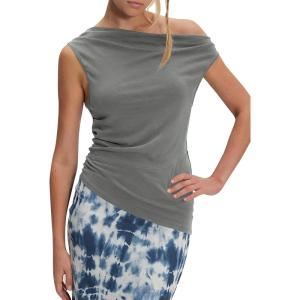 imageCicy Bell Womens Off One Shoulder Tops Cowl Neck Ruched Tank Tops 2026 Summer Asymmetrical Going Out Sleeveless ShirtsGrey