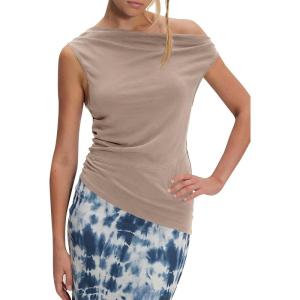 imageCicy Bell Womens Off One Shoulder Tops Cowl Neck Ruched Tank Tops 2026 Summer Asymmetrical Going Out Sleeveless ShirtsKhaki