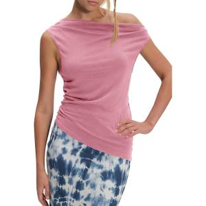 imageCicy Bell Womens Off One Shoulder Tops Cowl Neck Ruched Tank Tops 2026 Summer Asymmetrical Going Out Sleeveless ShirtsPink