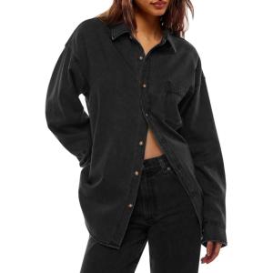 imageCicy Bell Womens Oversized Denim Shirt Jean Jacket 2026 Spring Fashion Button Down Shirts Long Sleeve Tops Trendy ShacketsBlack