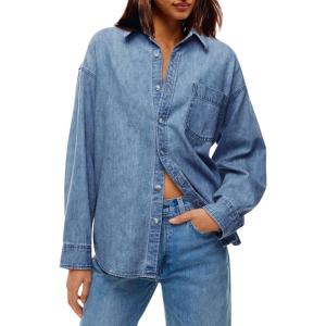 imageCicy Bell Womens Oversized Denim Shirt Jean Jacket 2026 Spring Fashion Button Down Shirts Long Sleeve Tops Trendy ShacketsJean Blue