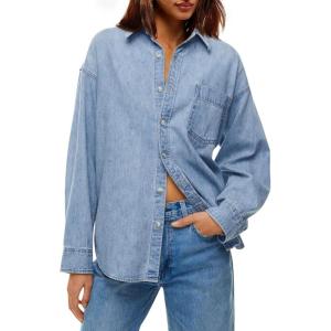 imageCicy Bell Womens Oversized Denim Shirt Jean Jacket 2026 Spring Fashion Button Down Shirts Long Sleeve Tops Trendy ShacketsWashed Blue