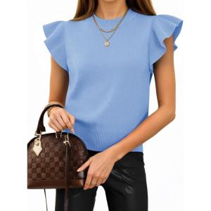 imageCicy Bell Womens Ruffle Sleeve Cropped Sweaters Tops Ribbed Knit Lightweight Crewneck Pullover Casual Trendy T Shirts BlousesSky Blue