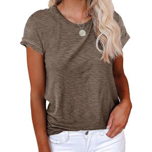 imageCicy Bell Womens Short Sleeve Shirts Crewneck Loose Casual Summer Basic Tees TopsDeep Coffee