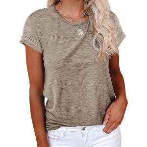 imageCicy Bell Womens Short Sleeve Shirts Crewneck Loose Casual Summer Basic Tees TopsLight Brown