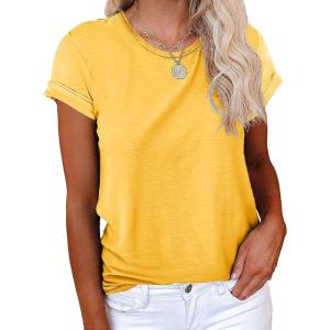 imageCicy Bell Womens Short Sleeve Shirts Crewneck Loose Casual Summer Basic Tees TopsPastel Yellow