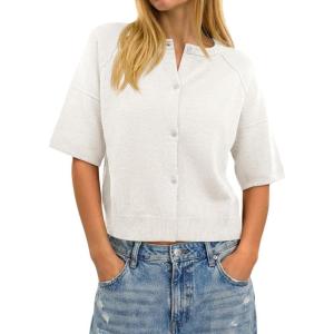 imageCicy Bell Womens Short Sleeve Sweater Cardigan Casual Button Down Lightweight Cropped Ribbed Knit TopsWhite