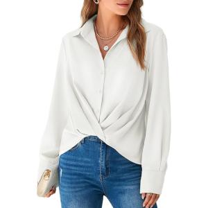 imageCicy Bell Womens Silk Button Down Shirts Long Sleeve Dressy Work Casual Twist Front Satin Blouse TopsWhite