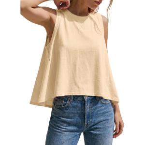 imageCicy Bell Womens Summer Flowy Tank Tops Sleeveless Crew Neck Trendy Casual Shirts Loose Fit Swing TeesBeige