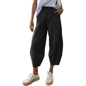 imageCicy Bell Womens Summer High Waisted Baggy Pants Casual Cotton Harem Capris Slacks with PocketsBlack