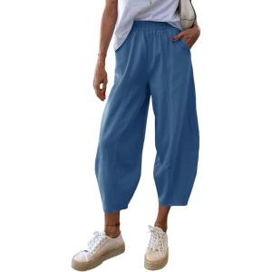 imageCicy Bell Womens Summer High Waisted Baggy Pants Casual Cotton Harem Capris Slacks with PocketsBluish Grey