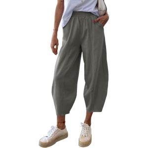 imageCicy Bell Womens Summer High Waisted Baggy Pants Casual Cotton Harem Capris Slacks with PocketsGrey