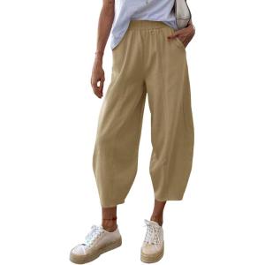 imageCicy Bell Womens Summer High Waisted Baggy Pants Casual Cotton Harem Capris Slacks with PocketsKhaki