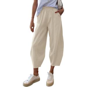 imageCicy Bell Womens Summer High Waisted Baggy Pants Casual Cotton Harem Capris Slacks with PocketsLight Khaki