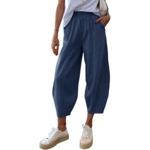 imageCicy Bell Womens Summer High Waisted Baggy Pants Casual Cotton Harem Capris Slacks with PocketsNavy