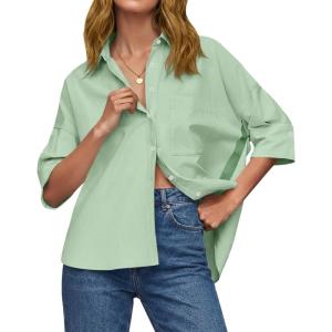 imageCicy Bell Womens Summer Oversized Button Down Shirts Half Sleeve V Neck Business Casual High Low Tops Loose Fit BlousesLight Green