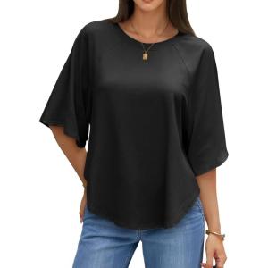 imageCicy Bell Womens Summer Oversized Tshirts Crew Neck Half Sleeve Casual Tops Flowy Irregular Hem TeesBlack