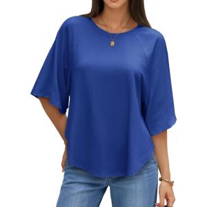 imageCicy Bell Womens Summer Oversized Tshirts Crew Neck Half Sleeve Casual Tops Flowy Irregular Hem TeesNavy