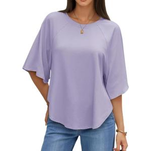 imageCicy Bell Womens Summer Oversized Tshirts Crew Neck Half Sleeve Casual Tops Flowy Irregular Hem TeesPurple