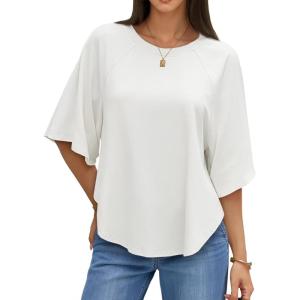 imageCicy Bell Womens Summer Oversized Tshirts Crew Neck Half Sleeve Casual Tops Flowy Irregular Hem TeesWhite