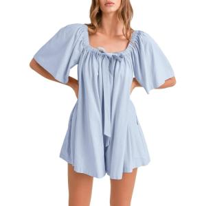 imageCicy Bell Womens Summer Square Neck Romper Short Sleeve Backless Tie Front Flowy Short Jumpsuit Beach Vacation Outfits