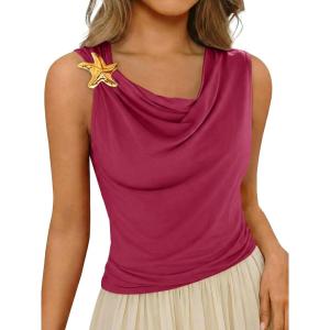 imageCicy Bell Womens Summer Tank Tops Sleeveless Stretchy Ruched Shirts Going Out Y2k Tops with Starfish Metal ButtonViolet