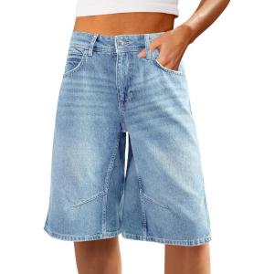 imageCicy Bell Womens Summer Wide Leg Denim Shorts Casual Loose Mid Rise Jorts Bermuda Knee Length Jeans ShortsBaby Blue
