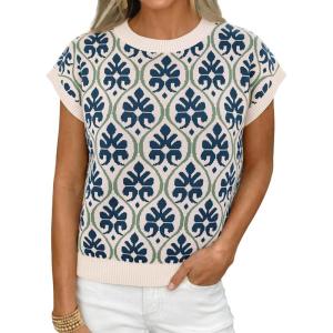 imageCicy Bell Womens Sweater Vest Summer Floral Cap Sleeve Sweaters Crew Neck Dressy Casual Knit Trendy 2026 TopsNavy