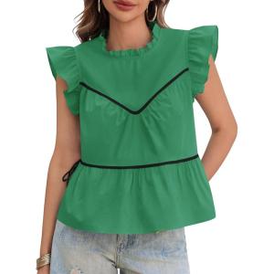 imageCicy Bell Womens Ruffle Babydoll Tank Tops Summer Cotton Peplum Mock Neck Blouses Trendy Casual Pleated Bow Shirts