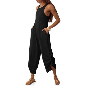 imageCicy Bell Womens Workout Casual Jumpsuits Sleeveless Zip Up Back Wide Leg Long Pants Romper with Pockets