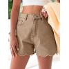 imageAoysky Womens High Waisted Denim Shorts Summer Straight Leg Wave Hem Short Jeans Casual Trendy JortKhaki