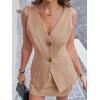 imageCicy Bell Womens 2 Piece Skirt Sets V Neck Blazer Vest and Mini Skirt Summer Outfits Business Matching SetsKhaki